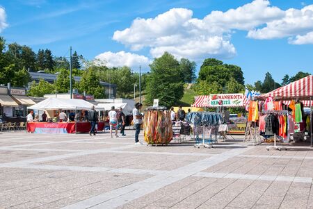 LAPPEENRANTA, FINLAND - JUNE 15, 2016: People on Harbor Market (Satamatori) near Saimaa Lake embankment in summerのeditorial素材