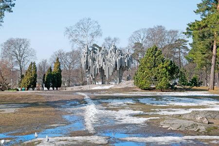 HELSINKI, FINLAND - APRIL 10, 2010: Spring view of Sibelius Park and Sibelius Monument that was built in 1967 by Eila Hiltunen Sculptorのeditorial素材