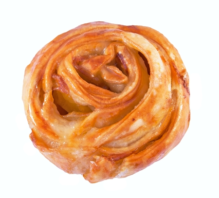 Bun with apple stuffing isolated on a white backgroundの写真素材