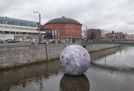 SAINT-PETERSBURG, RUSSIA - NOVEMBER 10, 2018: Full Moon Installation. The Planetarium in former gas holderのeditorial素材
