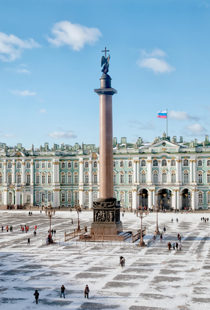Alexander Column near The Hermitage Building. Saint-Petersburg, Russiaのeditorial素材