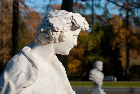 Tsarskoye Selo, Saint-Petersburg, Russia - October 15, 2019: Busts of ancient deities in The Catherine Park in The State Museum Preserve Tsarskoye Seloのeditorial素材