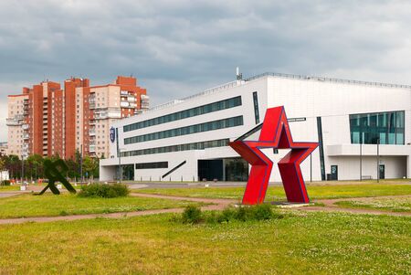 Saint-Petersburg, Russia â June 22, 2019: The red star arch on the playground near The Hockey City Building, the complex for training athletes for The Sports Club of the Army (Hockey Club SKA)のeditorial素材