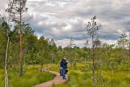 Sestroretsk swamp, Saint-Petersburg, Russia-August 4, 2019: People take pictures of nature on the territory of Sestroretsk swampのeditorial素材