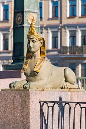 Saint-Petersburg, Russia â June 13, 2020: The sculpture of sphinx on The Egyptian Bridge over The Fontanka River. The bridge is a monument of history and cultureのeditorial素材