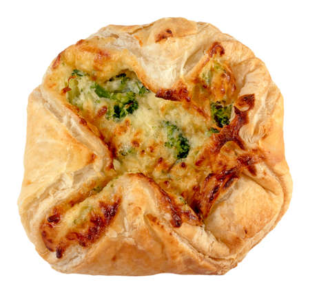 Dough bun stuffed with cheese and broccoli isolated on  whiteの写真素材
