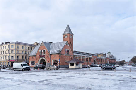 Vyborg, Leningrad Region, Russia - March 4, 2021: View of the Market Building on The Market Square. Was built in 1906のeditorial素材