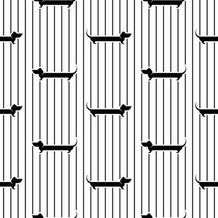 Dachshund dog seamless line pattern. Black flat stripy vector ornament on white background. animal print. doggy hipster wallpaper. vector illustrationのイラスト素材
