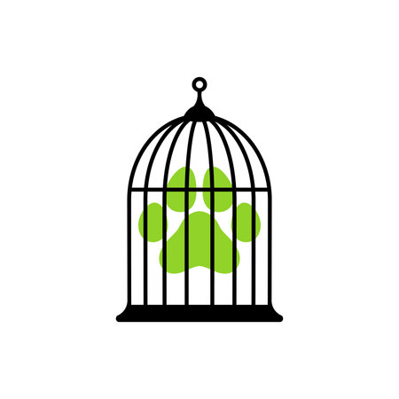 Locked cage with paw trace icon. Trap, imprisonment, jail concept. Line silhouette of a cage.のイラスト素材