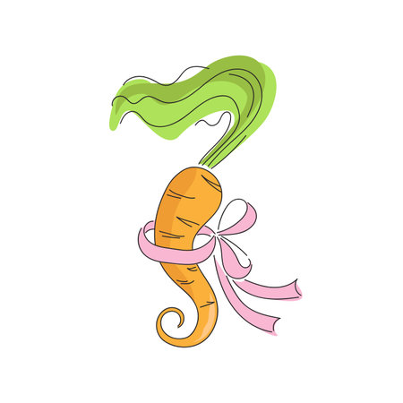 Slim graceful carrot with tape-line. Eating healthy and fitness or sports. Cartoon Vector Icon isolated on white. Nature Healthy diet.のイラスト素材