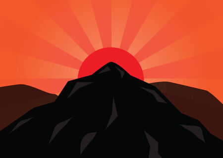 Silhouette mountain and red sun, VECTOR, EPS10のイラスト素材