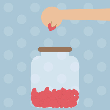 Hand putting heart into bottle, Love concept, VECTOR, EPS10のイラスト素材