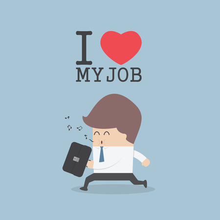Businessman whistling and happily while going to work. I Love My Job concept, VECTOR, EPS10のイラスト素材