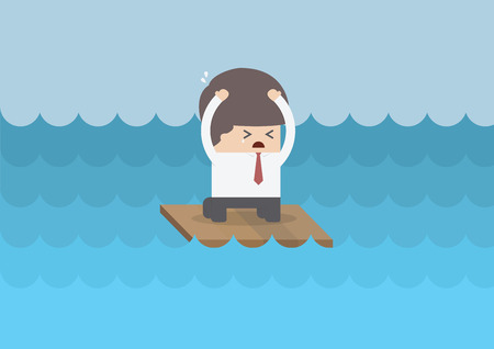 Businessman on a raft in the middle of the sea, VECTOR, EPS10のイラスト素材
