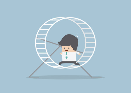 Businessman running in a hamster wheel, VECTOR, EPS10のイラスト素材
