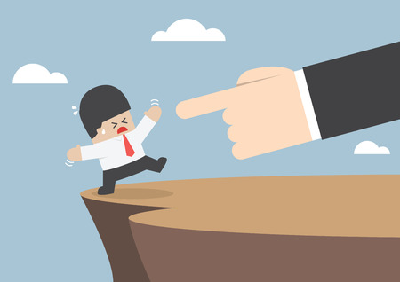 Giant hands push businessman and make him fall from cliff, VECTOR, のイラスト素材