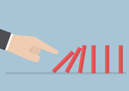Businessman hand pushing the domino effect, VECTOR.のイラスト素材