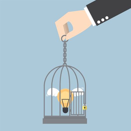 Light bulb of idea locked in a cage, VECTOR,のイラスト素材