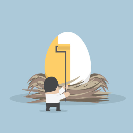Businessman painting golden color on the egg, VECTOR, のイラスト素材