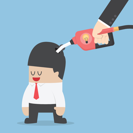 Businessman refuelling his idea by fuel nozzle, VECTOR, のイラスト素材