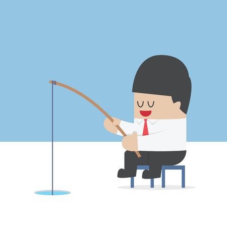 Businessman fishing from a hole on ice, VECTOR, EPS10のイラスト素材