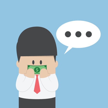 Businessman with dollar bill taped on his mouth, Hush money, Bribery conceptのイラスト素材