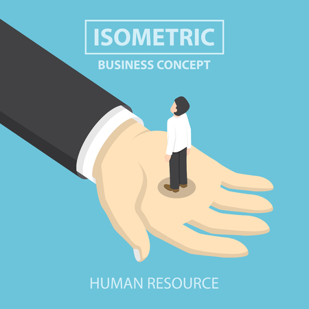 Businessman standing on the big hand, Flat 3d web isometric designのイラスト素材