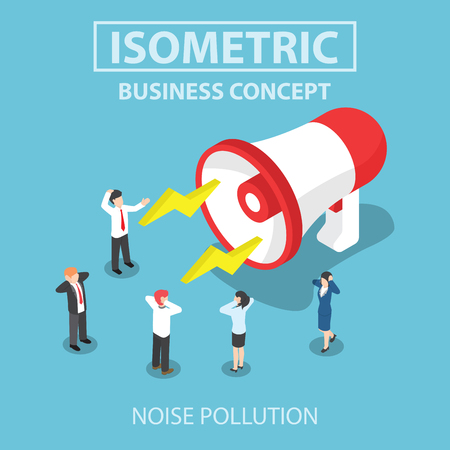 Business people disturbed by the noise from big megaphone, Flat 3d web isometric designのイラスト素材