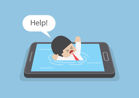 Businessman drowned or sank in the smartphone, Smart phone addiction conceptのイラスト素材