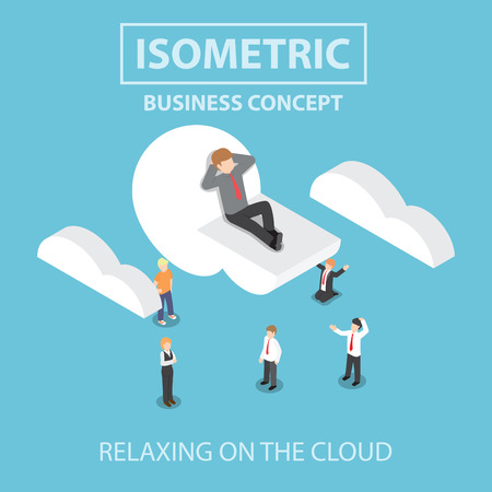 Businessman is relaxing while lying on a cloud,  Flat 3d web isometric infographics design, VECTOR, EPS10のイラスト素材