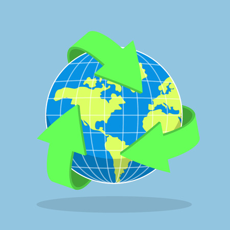 Recycling arrow symbol and planet Earth, ecology, recycle conceptのイラスト素材