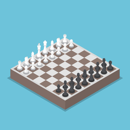 Isometric chess piece or chessmen with board, competition, business strategy conceptのイラスト素材