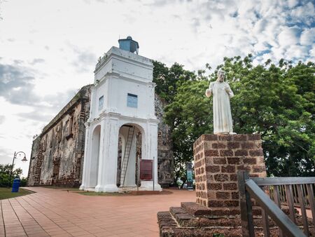 St. Paul's Church with a statue of St. Francis Xavier in Malacca, Malaysiaの写真素材