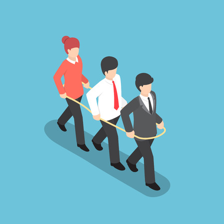 Isometric business people walking forward together inside the rope, teamwork, business team conceptのイラスト素材