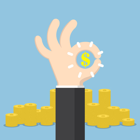 Businessman hand with ok and dollar sign, business deal and financial conceptのイラスト素材