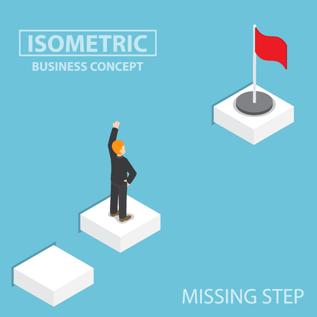 Flat 3d isometric businessman facing with the missing step to success, business obstacle conceptのイラスト素材