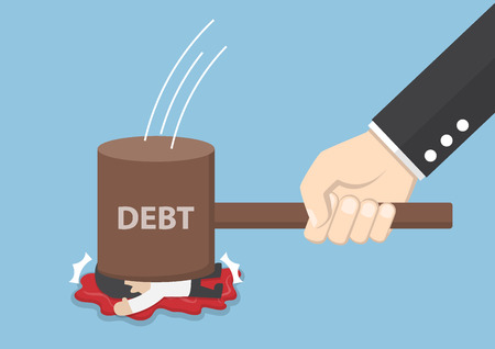 by hammer of debt, financial and debt conceptのイラスト素材