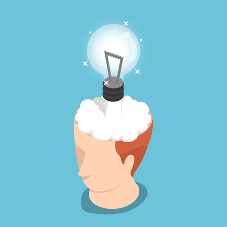 Flat 3d isometric idea rocket launching from businessman head. Idea explosion concept.のイラスト素材