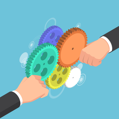 Businessman hands connecting gears togetherのイラスト素材
