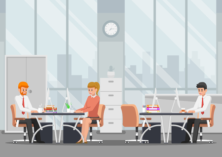 Businessman and businesswoman working in modern office.のイラスト素材