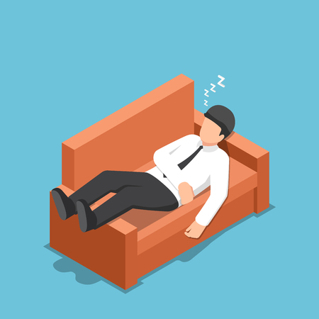 Flat 3d isometric businessman sleeping on the couch. relaxing concept.のイラスト素材