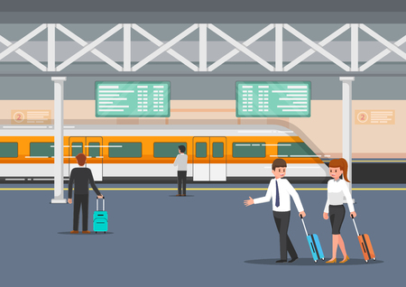 Business people in modern train station platform. Public transportation concept.のイラスト素材