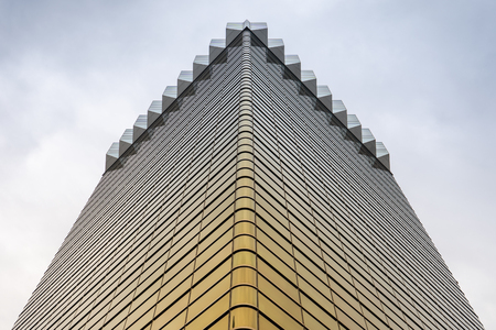 TOKYO, JAPAN - November 19, 2018:  The Asahi Beer Hall with cloudy sky near Sumida River in Tokyo,...