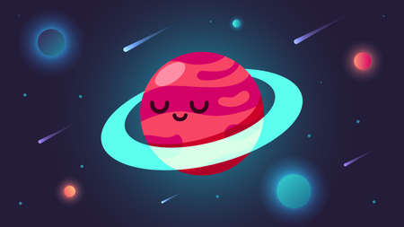 Red Planet in Outer Space with Comet and Starsのイラスト素材