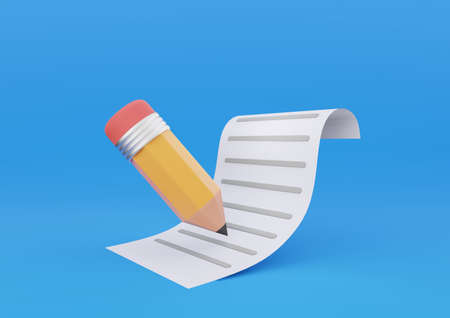 3d Render Pencil Writing on White Paper. Note Taking Concept.のイラスト素材