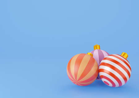 Christmas Ball on Blue Background 3D Rendering.
