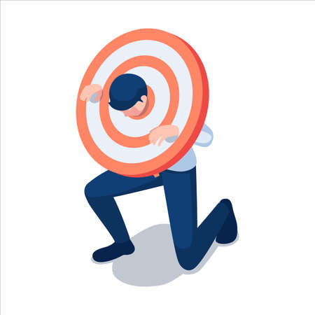Flat 3d Isometric Businessman Stucking in The Target. Business Problem and Difficult Target Concept.のイラスト素材