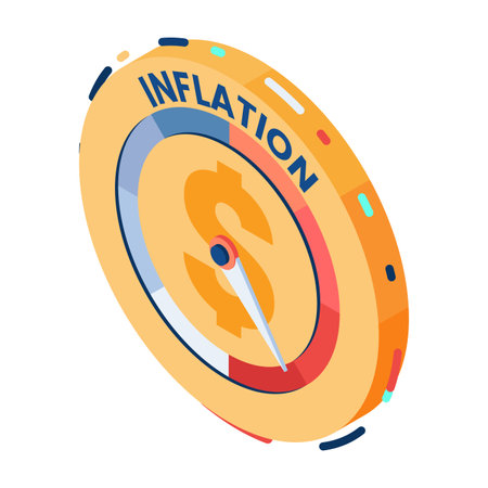 Flat 3d Isometric Dollar Coin with High Level Inflation Gauge. Inflation and Financial Crisis Concept.のイラスト素材