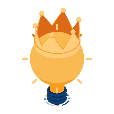 Flat 3d Isometric Light Bulb Idea with Golden Crown. Idea and Content is King Concept.のイラスト素材