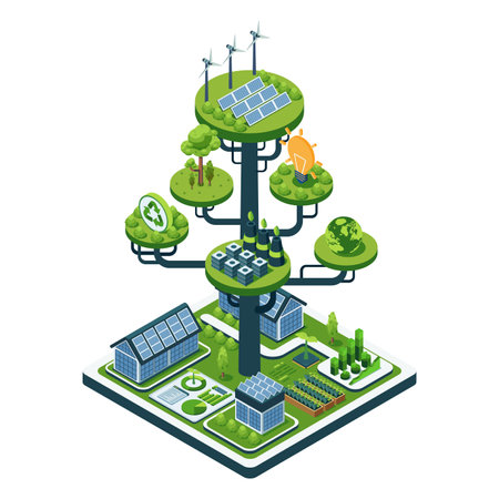 Flat 3d Isometric Sustainable Business with Renewable Energy Solution. Sustainable Business and Green Eco-Friendly Energy Conceptのイラスト素材
